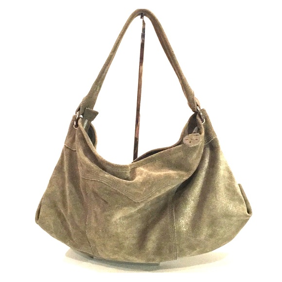 Lucky Brand Handbags - LUCKY BRAND moss green/glimmer suede hobo